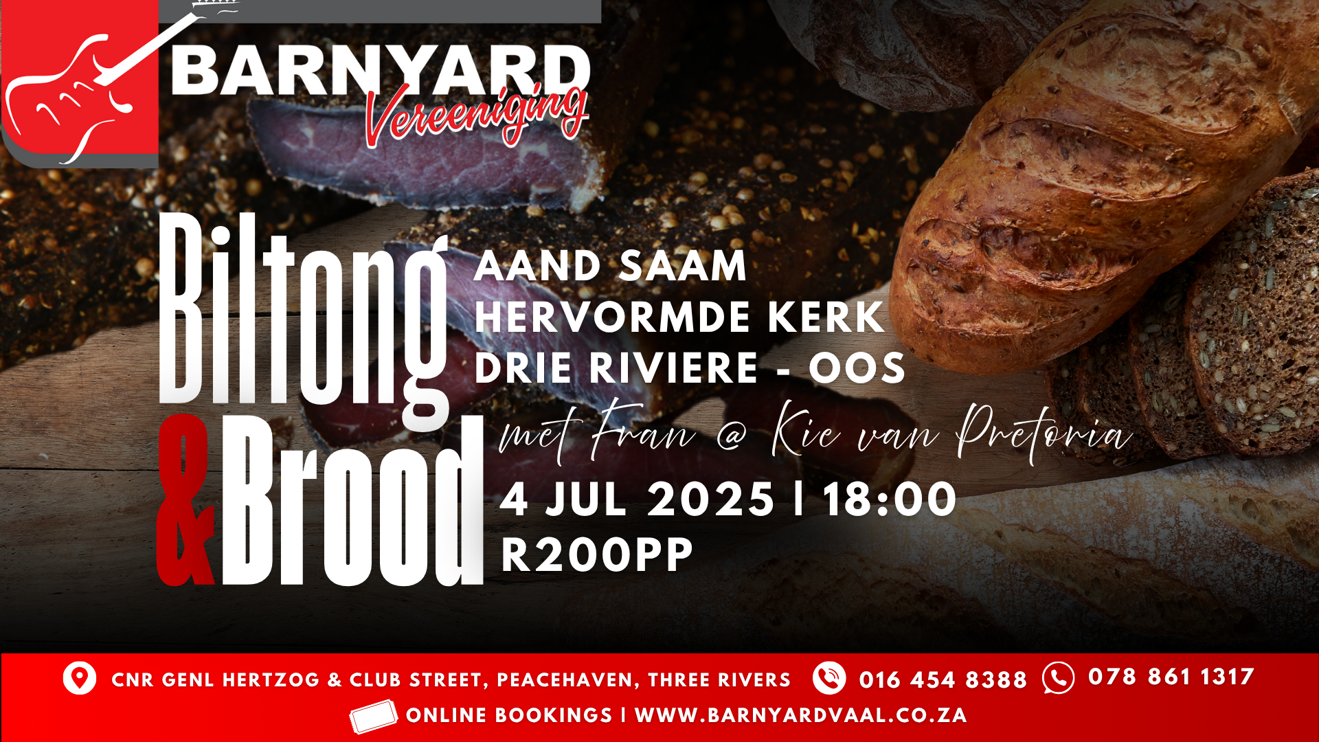 biltong en brood, barnyard vereeniging, hervormde kerk drie riviere oos, vereeniging, vaal meander