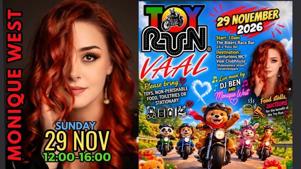 vaal meander toy run monique west rossi sport bar centurion mc vaal clubhouse vereeniging vanderbijlpark vaal triangle